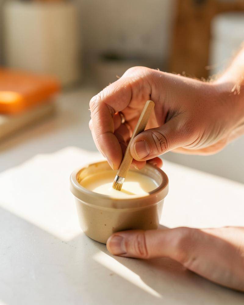 Hands carefully preparing an edible gourmet candle in a ramekin